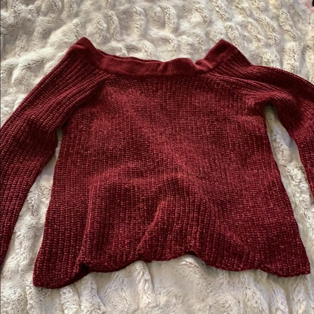 Alter’d State Off Shoulder Burgundy Knit Sweater